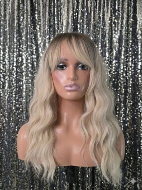 Blonde Wavy Long Wig with Bangs